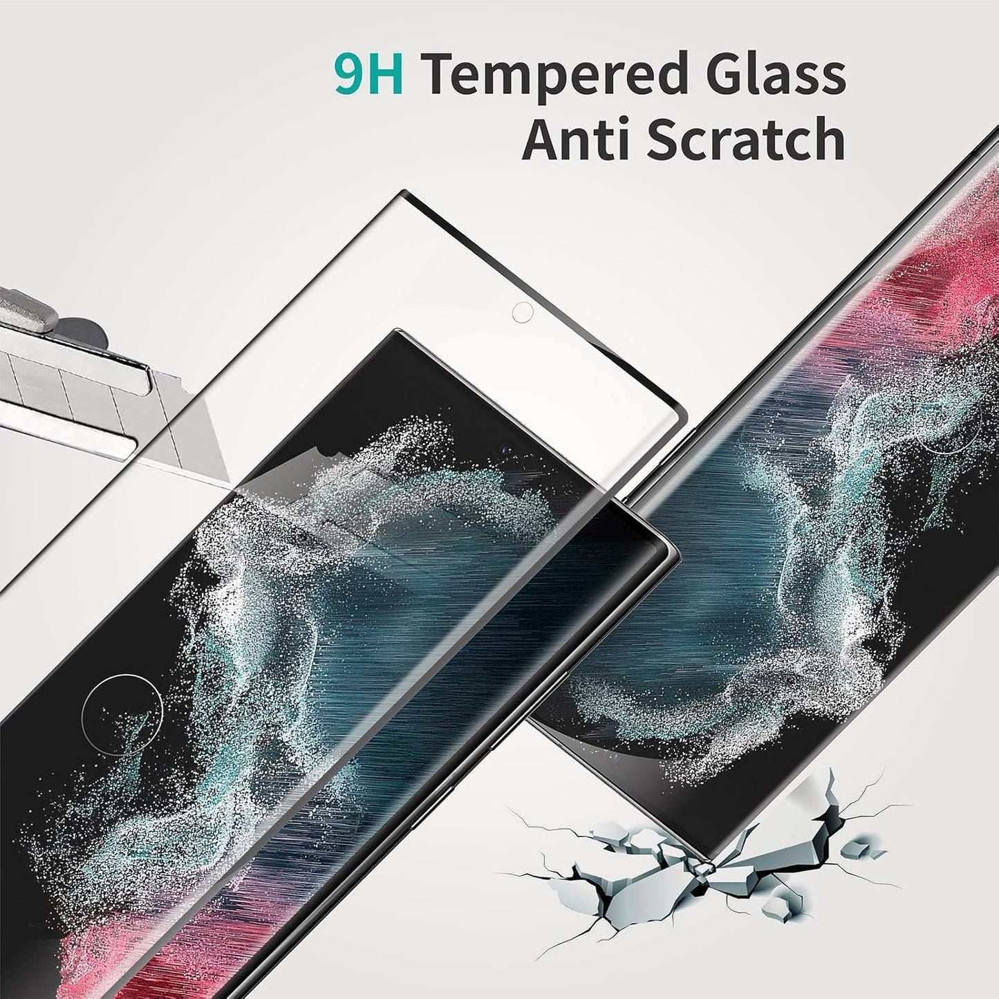 QUESPLE 2 Pack for Samsung Galaxy S22 Ultra Screen Protector 6.8-Inch, Support Fingerprint Unlock 9H Tempered Glass Film, [Touch Sensitive] [Scratch Resistant] [Bubble Proof]