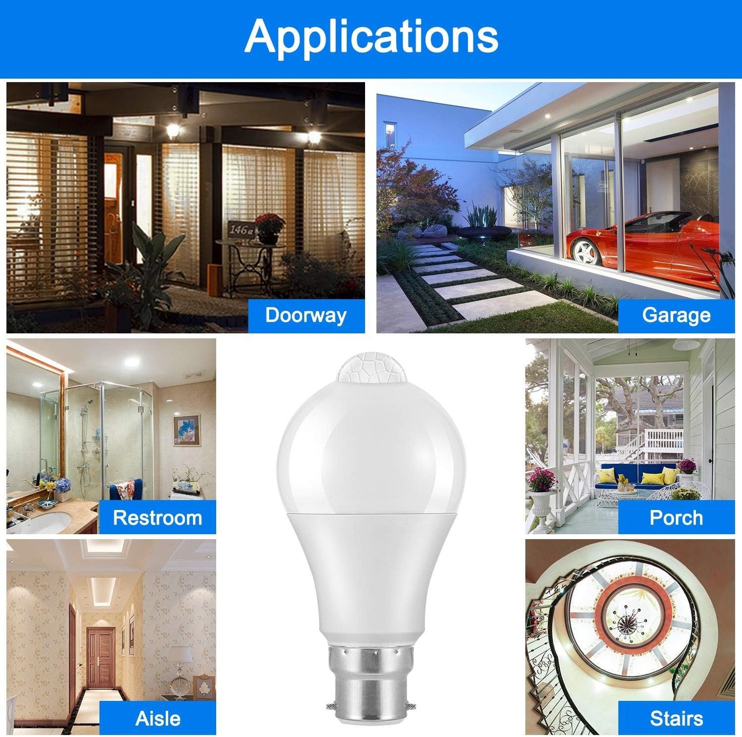 Powstro LED Smart Motion Light Bulbs - B22 PIR Light Sensor Bulb 12W Cool White 6000K Auto On/Off Night Lamp for Stairs, Garage, Corridor, Walkway, Yard, Hallway, Patio, Carport (2 Pack)