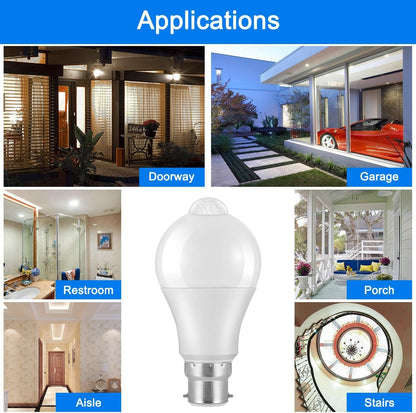 Powstro LED Smart Motion Light Bulbs - B22 PIR Light Sensor Bulb 12W Cool White 6000K Auto On/Off Night Lamp for Stairs, Garage, Corridor, Walkway, Yard, Hallway, Patio, Carport (2 Pack)