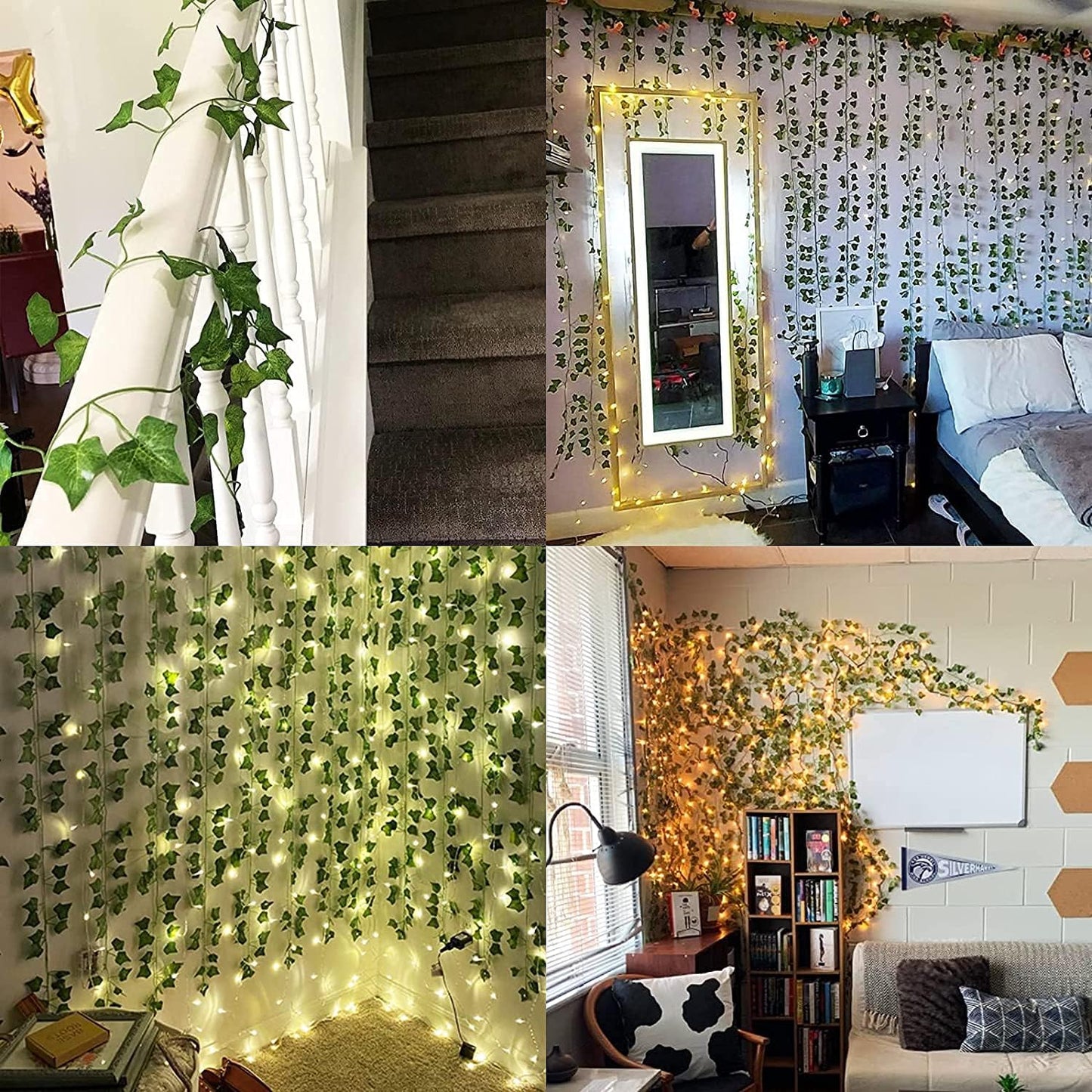 Uandhome 84 Feet 12 Strands Artificial Ivy Leaf Plants Vines Hanging Garland Fake Greenery Vines Foliage Flowers Home Kitchen Garden Office Wedding Wall Decor