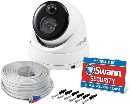 Swann Home Security Camera with 1080p White Dome Camera PIR Motion Sensor,Indoor and Outdoor Waterproof NVR Surveillance Camera Systems,Color Night Vision,Heat Motion Detection (Pack of 1)
