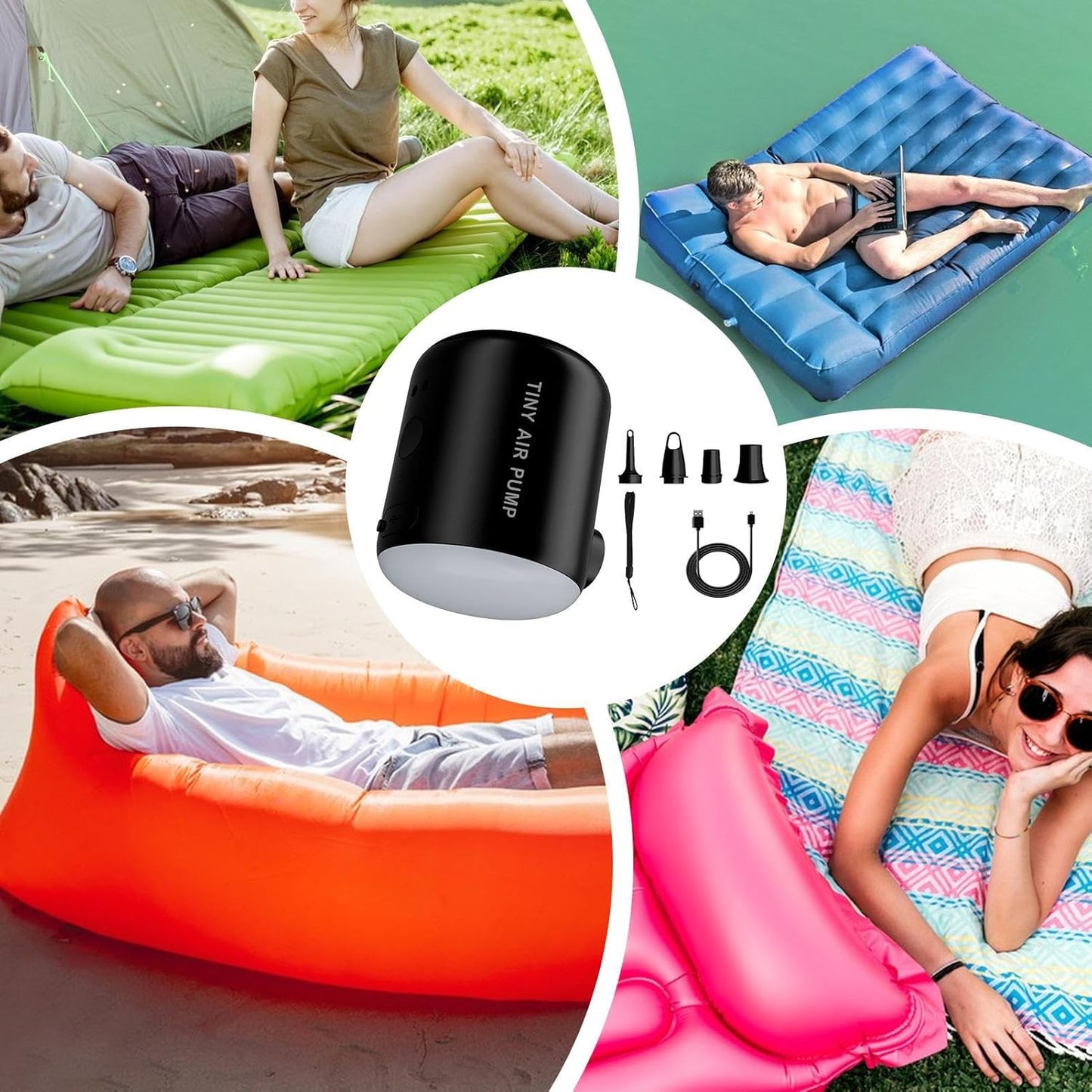 Electric Pump Inflatables, Swimming Pool Inflator, 2.76in Rechargeable Air Pump, 2200mah Capacity, Lightweight Design for Outdoor Gear, Home Travel, Camping, Picnics