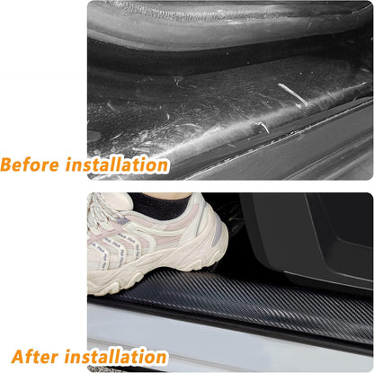 4PCS Carbon Fiber Door Sill Protector, [Premium Line] Anti-Scratch Waterproof Edge Guards, Universal Stickers for Car Truck SUV Front/Rear (Black)