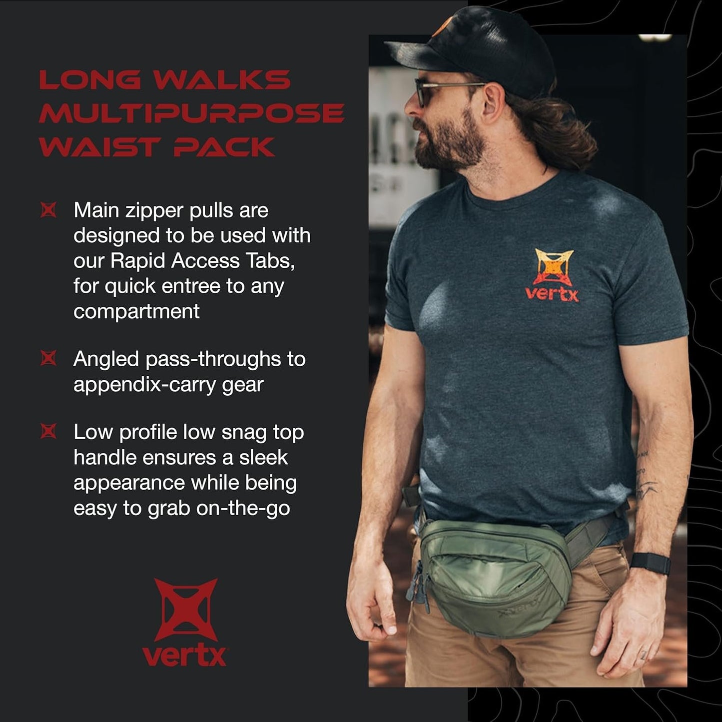 Vertx Mens Long Walks Mp 2l Tactical Waist Fanny Pack Concealed Carry Gear Bag for Travel, CCW, EDC Work Waist Pack