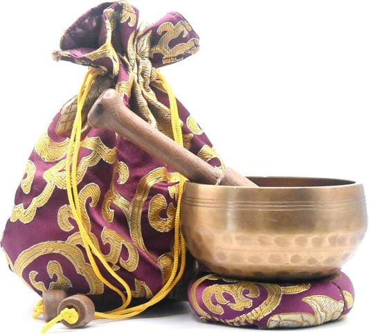 Handmade Singing bowl-Tibetan Singing bowl set-Singing bowl, Mallet and Cushion-Chakra Balance, Meditation and peace-Handmade in nepal-with Carry Bag
