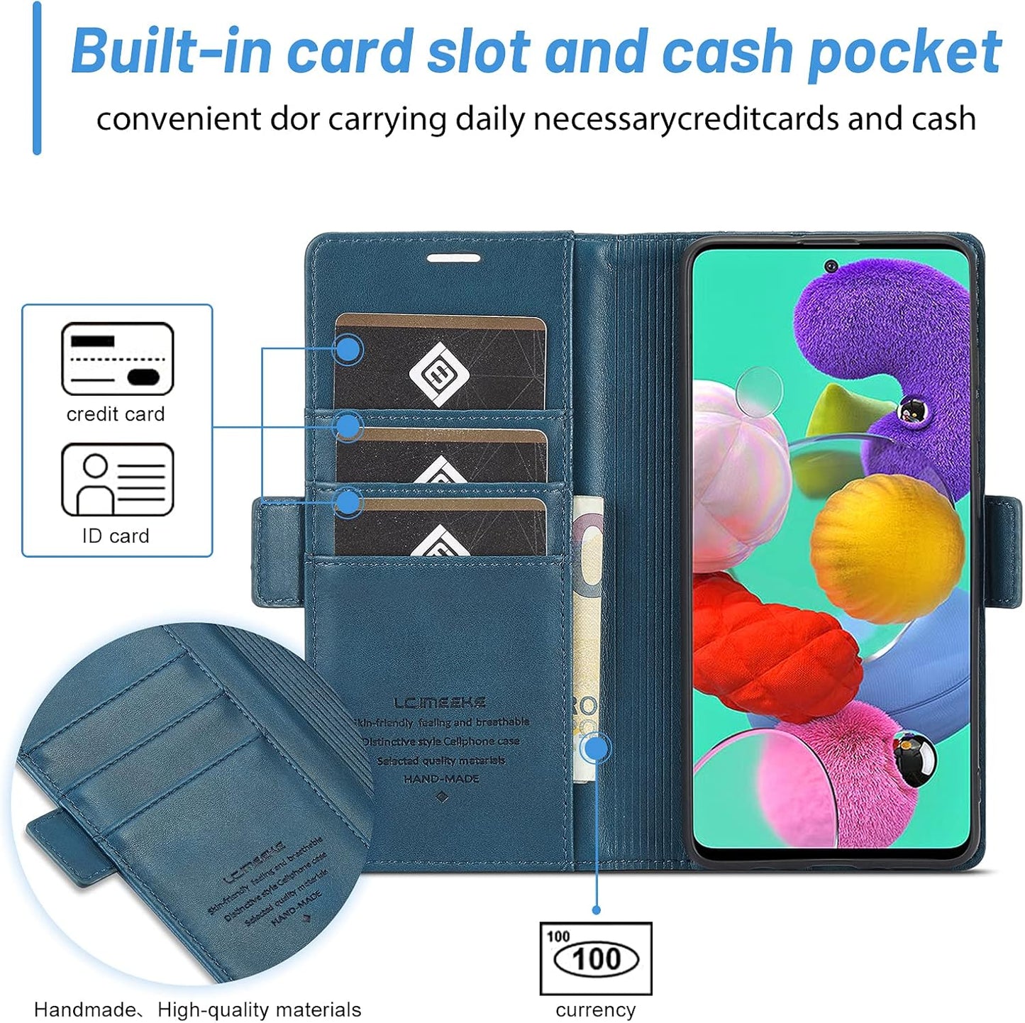 GoshukunTech for Samsung Galaxy A51 Case,for Galaxy A51 Wallet Case,Flip Leather Wallet Cover with Card Holder Cash Pocket Magnetic Closure[ Blue ]