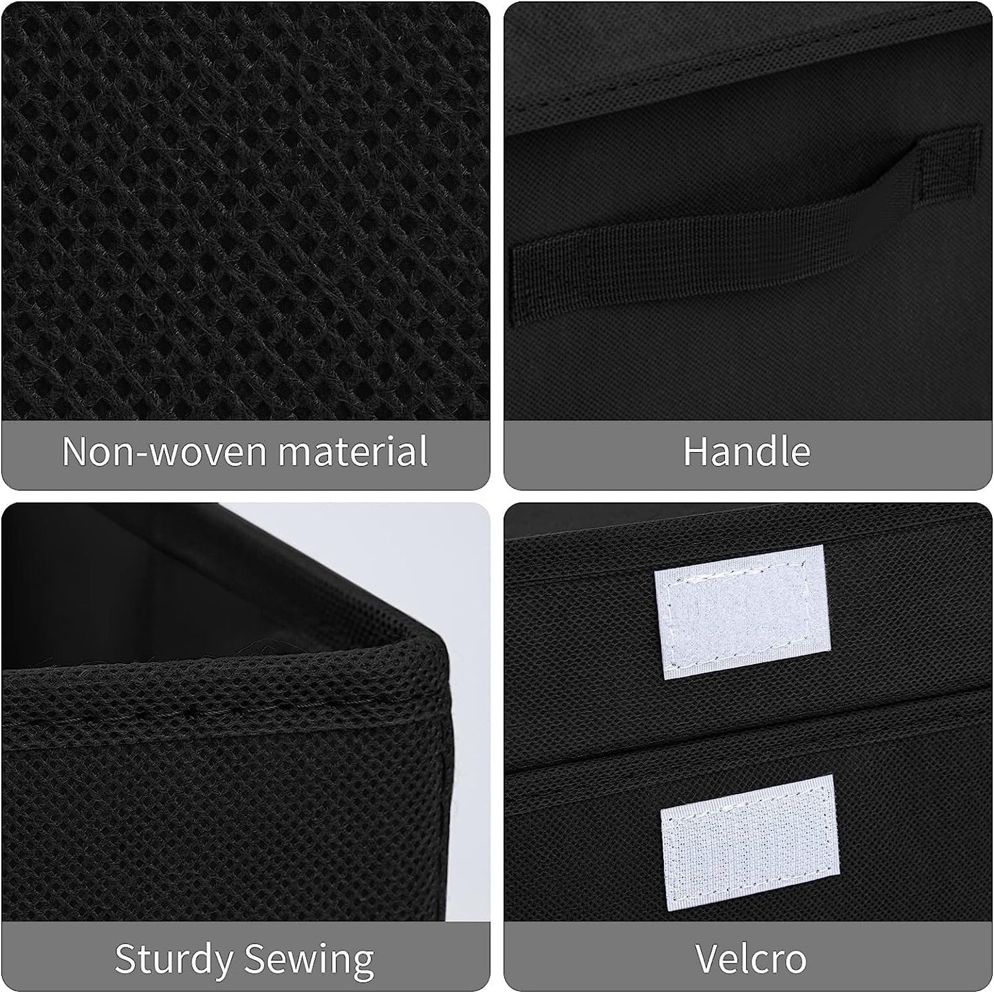 DIMJ 3 Pack Storage Boxes with Lid, Fabric Baskets Closet Storage Bins with Handles Cube Baskets Organization for Home, Office, Nursery(Black)