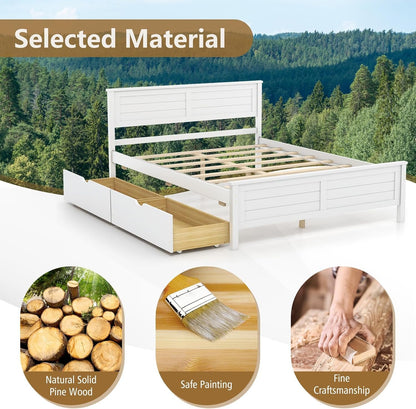 KOMFOTT Full Size Wood Bed Frame with 2 Storage Drawers, Mid Century Platform Bed Frame with Headboard, Sturdy Wooden Slats Support, Modern Mattress Foundation, No Box Spring Required, Easy Assembly