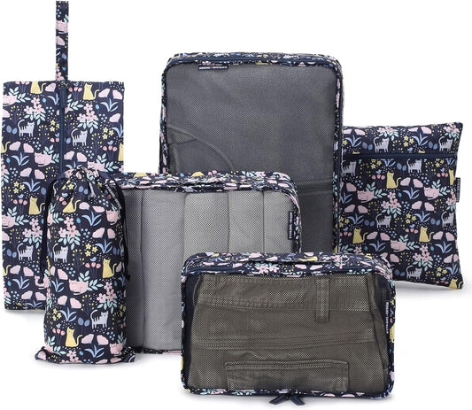 Dizdvizd Travel Cubes, Set of 6 Cube Organizers, Travel Organizer Bags, Suitcase Organizer - Cat