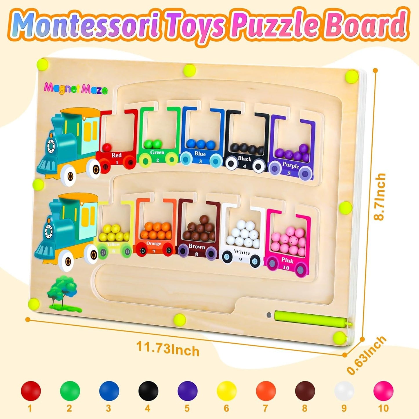Vindany Magnetic Color and Number Maze Montessori Toys Wooden Magnet Board Puzzles Toddler Activities Learning Counting Matching Games Montessori Toys (Magnetic Color and Number Maze)