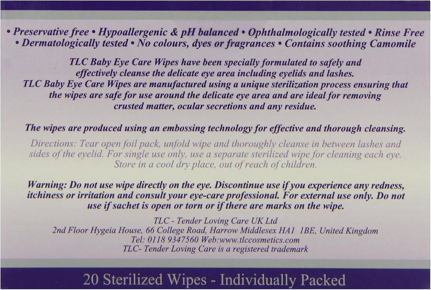 TLC Eye Care Wipes Baby 20's