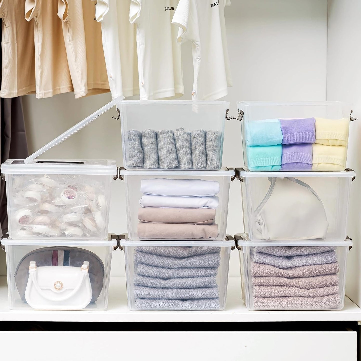 Citylife 8 Packs 5.3QT. Plastic Storage Bins with Latching Lids Clear Storage Box with Handle Stackable Stoage Containers for Organizing Toys, Crafts, Legos, Tools