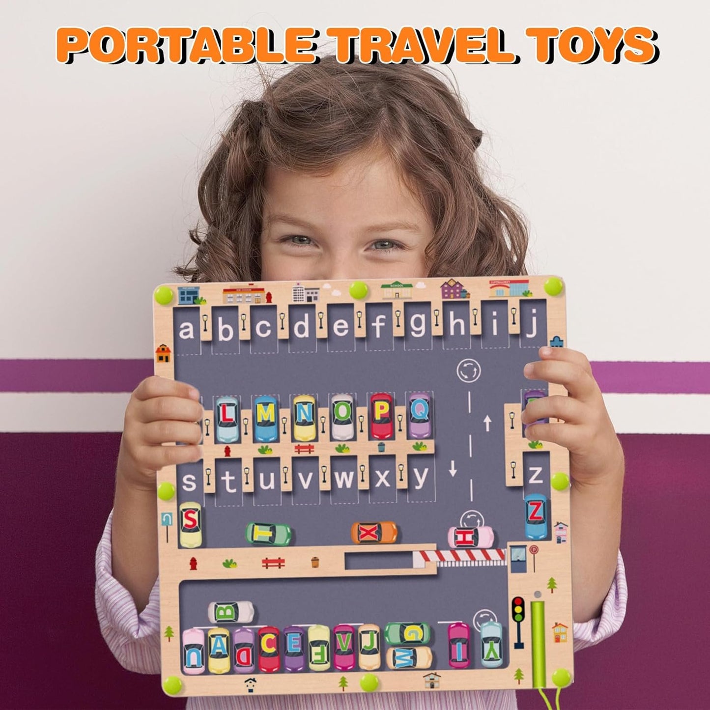 Magnetic Toys Alphabet Maze, Montessori Toy for Kids, Letter Puzzle Wooden Busy Board, Preschool Learning Activities Educational Sensory Toys for Kids 5-7,Road Trip Travel Toy
