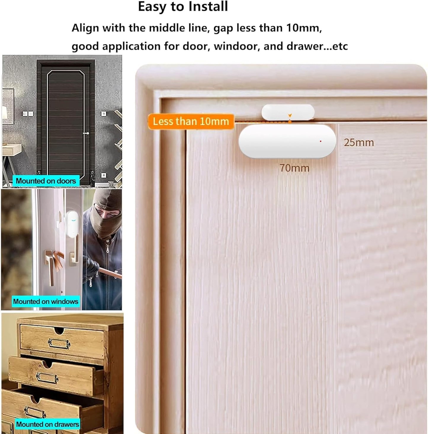 Comboss Smart WiFi Door Sensor Detector, Wireless Real-Time Alarm, Security Door Opening Contact Sensor for Business Intrusion Alarm, 4 Pack