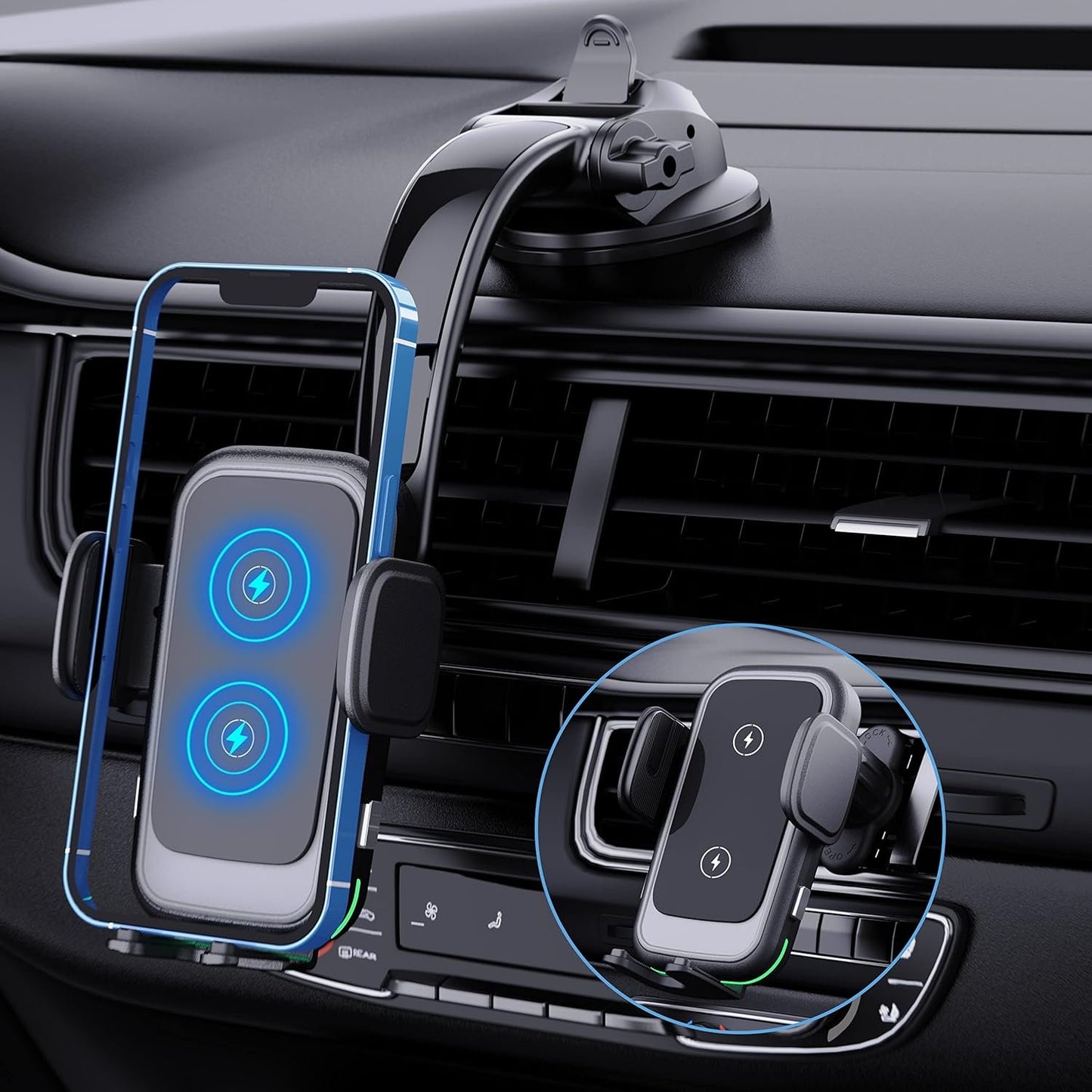 Wireless Car Charger, Tenpoform 15W Qi Fast Charging Car Charger Auto Clamping phone Mount Air Vent Dashboard Windshield Phone Holder for Wireless Charging Phones Like iPhone, Samsung, Google, LG, etc