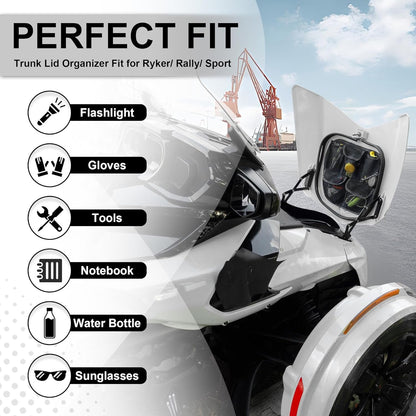 Front Trunk Lid Organizer Fit for Can Am Spyder F3 F3S F3T F3L 2015-2025 Removable 5 Mesh Pocket Luggage Storage Bag (Black)