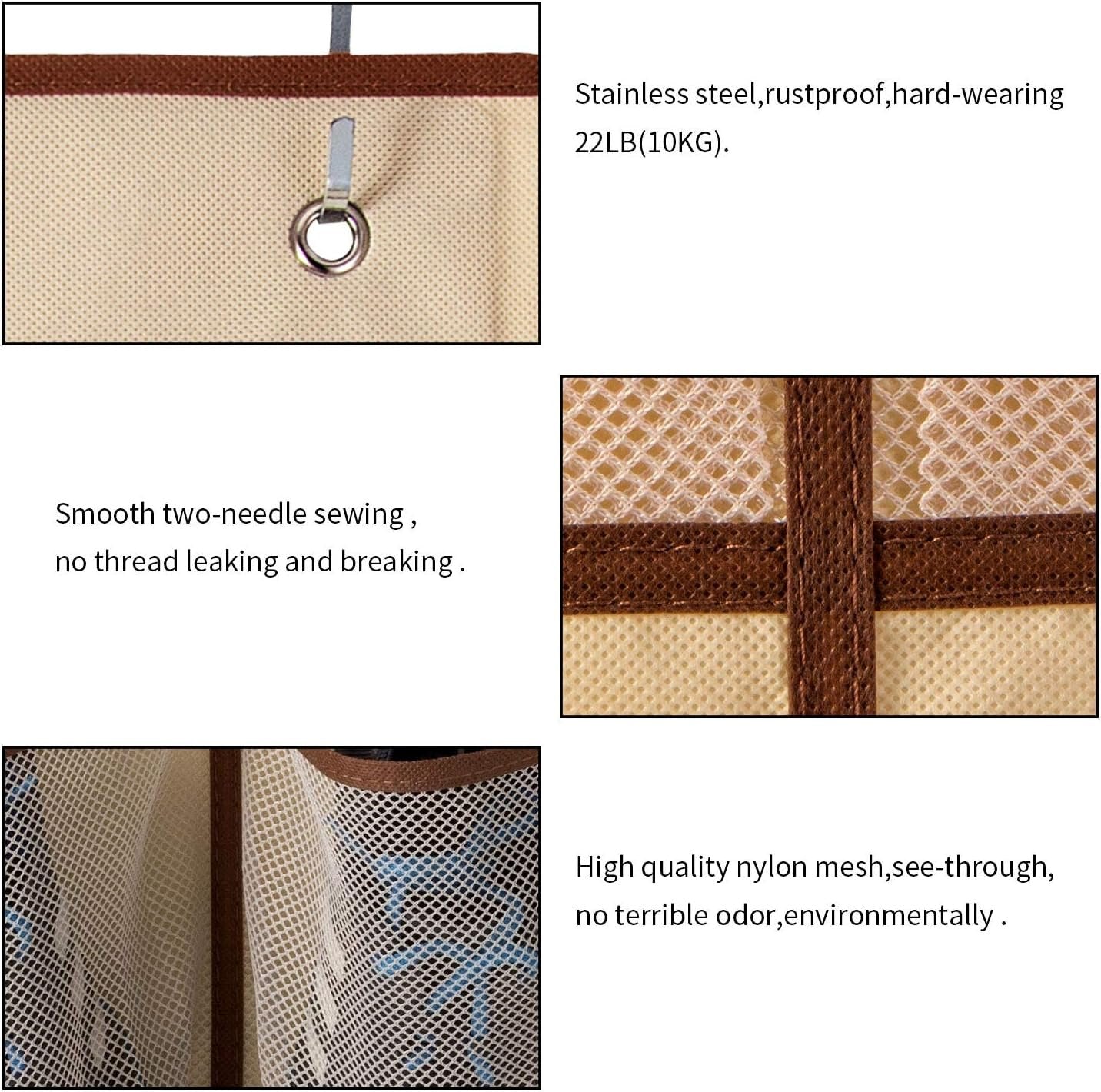 KEEPJOY Over The Door Shoe Organizer,Hanging Shoe Organizer 12 Mesh Pockets Shoe Organizer for Closet,Works Well for Men and Woman Kids Shoes Storage, 57.5×12.6inch(Beige)