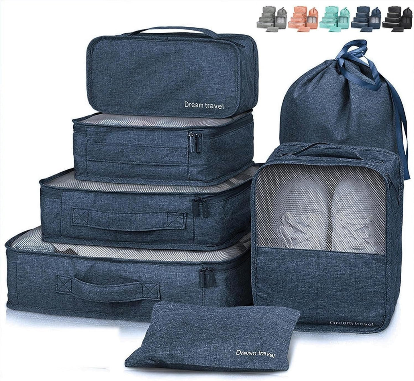 7-Piece Grey Packing Cube Set for Efficient Luggage Organization and Travel Storage