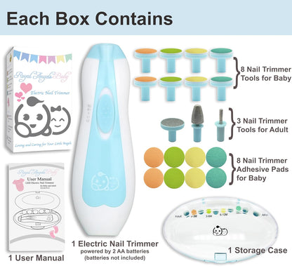 Baby Nail Trimmer 21 in 1, Usage Labeled Case & 13 Extra Replacement Tools, Royal Angels Baby Electric Nail File, Baby Nail Care, Nail Clipper Newborn Toddler Toes & Fingernails Nail Kit (Blue)