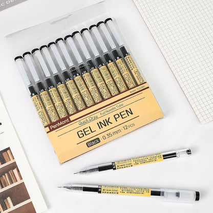 PenMont Quick Dry Black Gel Roller Pens, Japanese Style, 0.35mm Extra Fine Point, Precise and smooth writing, 12-Count Pack
