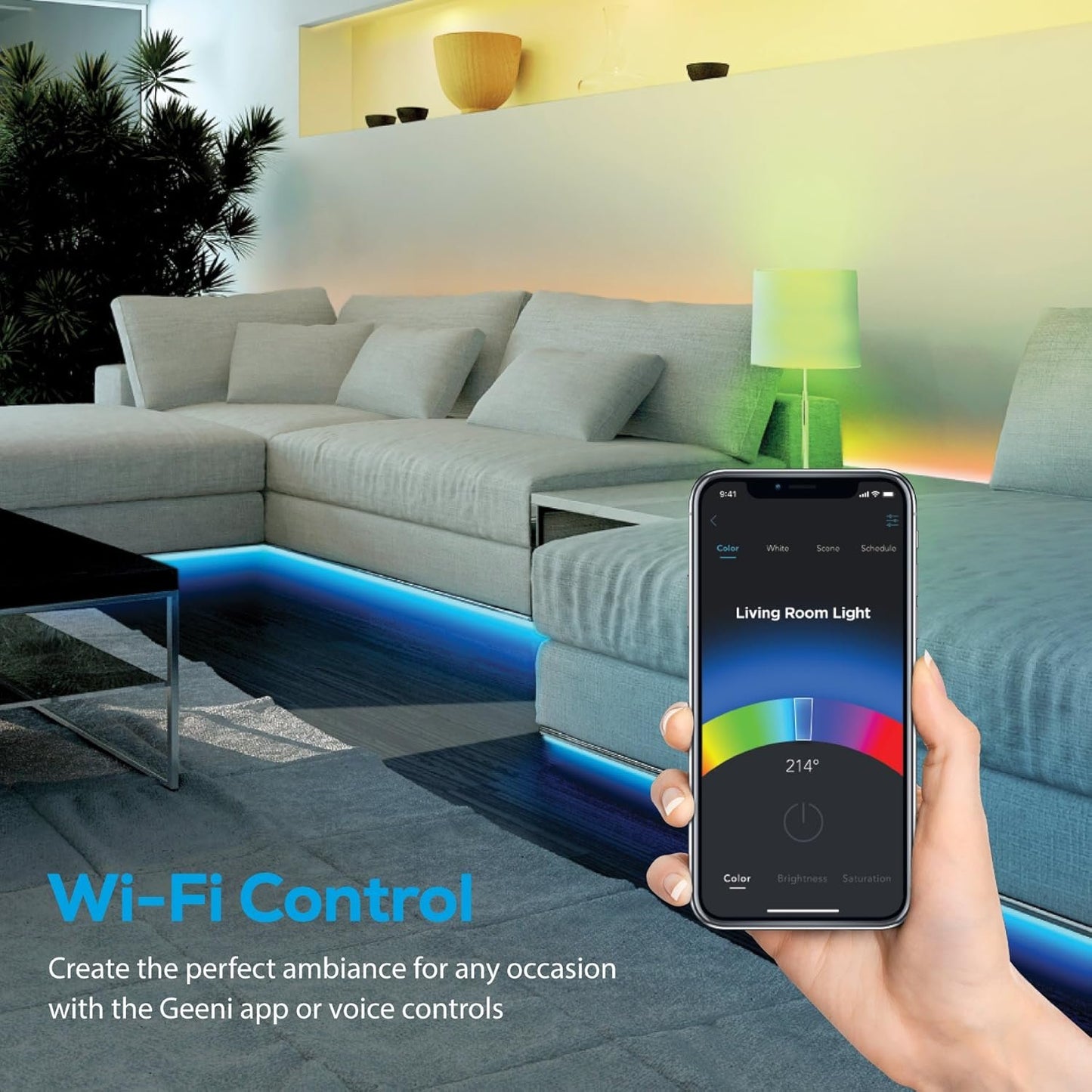 Geeni Prisma Strip Lighting Smart Wi-Fi Color Changing LED Light Strip Kit, Voice Control, Weatherproof, 9.8 ft