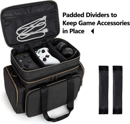 Trunab Console Travel Bag Compatible with Xbox Series X, Carrying Case with Multiple Storage Pockets for Xbox Controllers, Headset, Portable Hard Disk and More Accessories, Black (Patented Design)