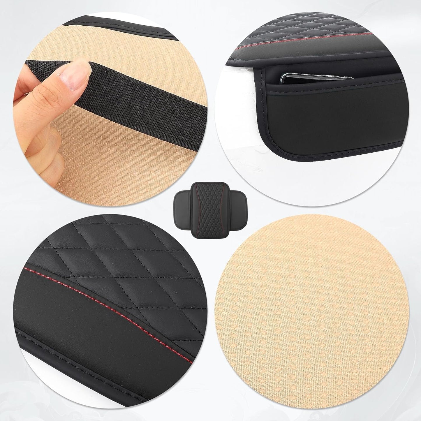 Upgraded Car Armrest Cover, Microfibre Leather Car Armrest Cover with 2 Storage Pockets, Car Arm Rest Cover for Car Accessories Interior for Vehicles (Black)