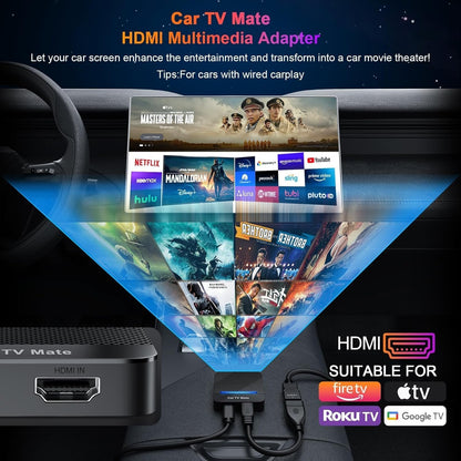 Car TV Mate 2025 Built-in Wireless CarPlay Adapter, Fire TV Stick Converter for Car Plug & Play, Stable Fast, No Latency, HDMl Multimedia Adapter with Factory Wired CarPlay and Most Streaming Devices
