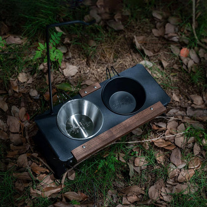 Raised Dog Bowl Stand | Multifunctional Metal Dog Bowl Stand with Lamp Rack,Cat Feeding Watering Supplies for Camping Car Show Mountaineering Outdoor Indoor