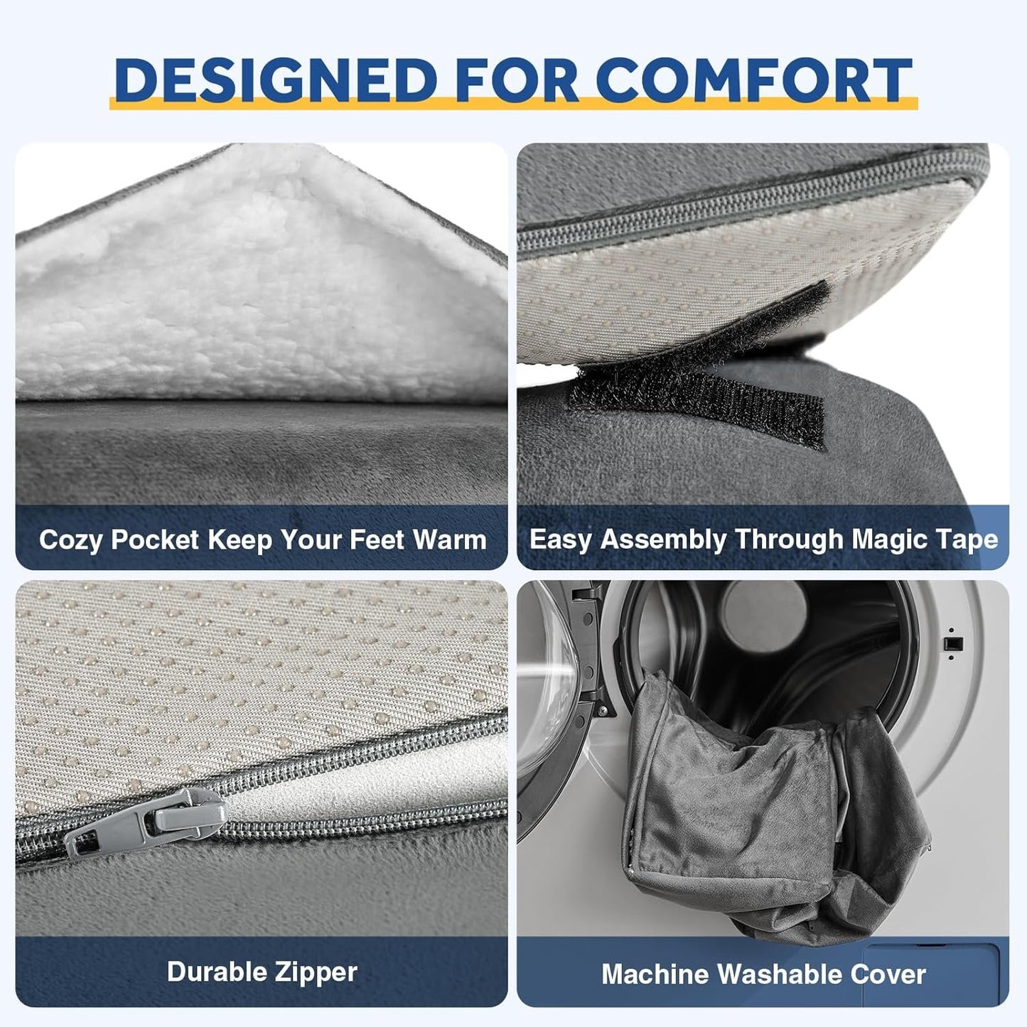 Foot Rest for Under Desk at Work, Adjustable Footrest for Office Chair & Gaming Chair,Ergonomic Footrest Pillow Desk Foot Stool with Washable Cover for Home, Airplane, Travel (Gray)