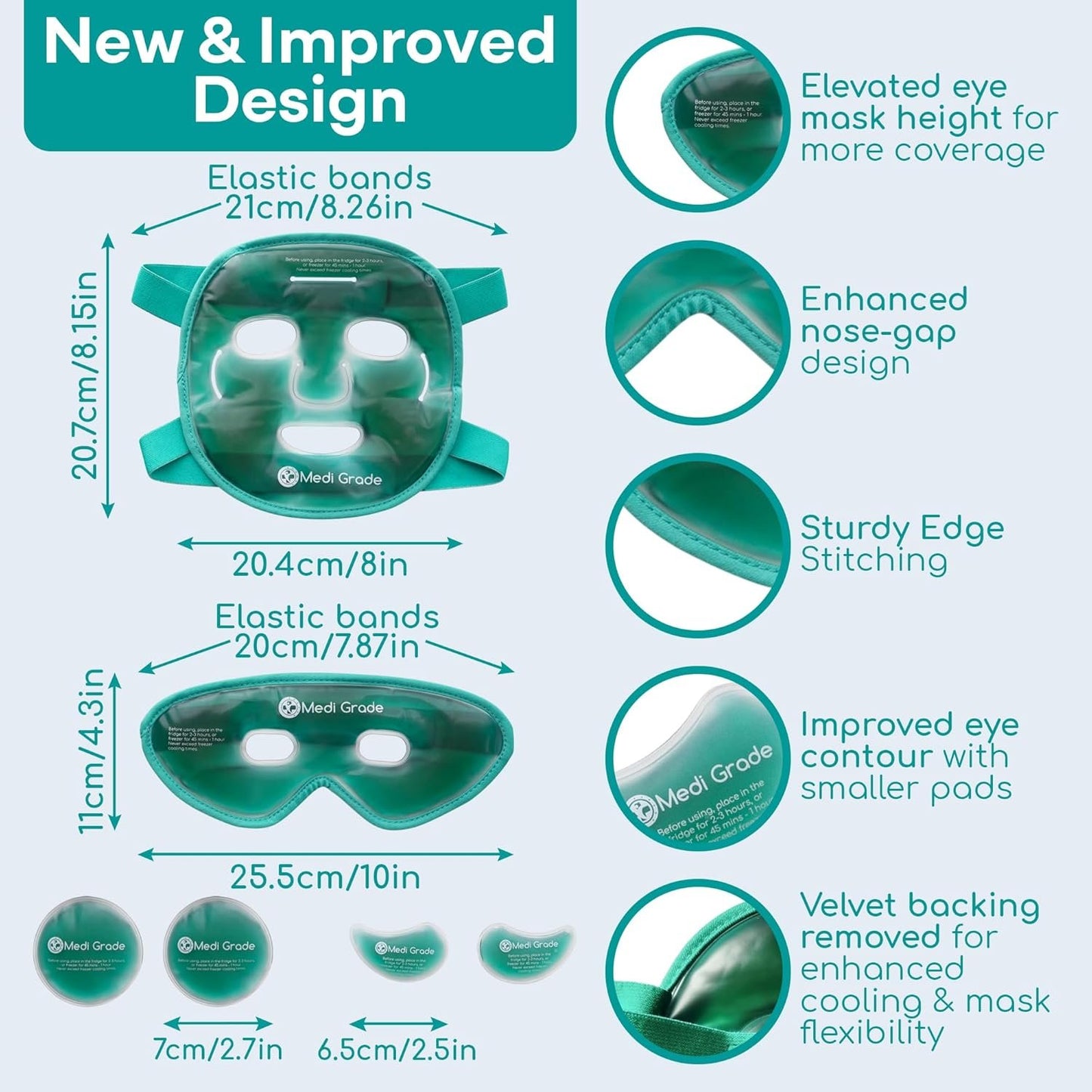 Medi Grade Cooling Ice Face Mask and Eye Mask for Puffy Eyes, Hangovers & Migraine Relief – Self Care Pack with ChillGel Technology – Includes Cooling Eye Pads and Storage Bag