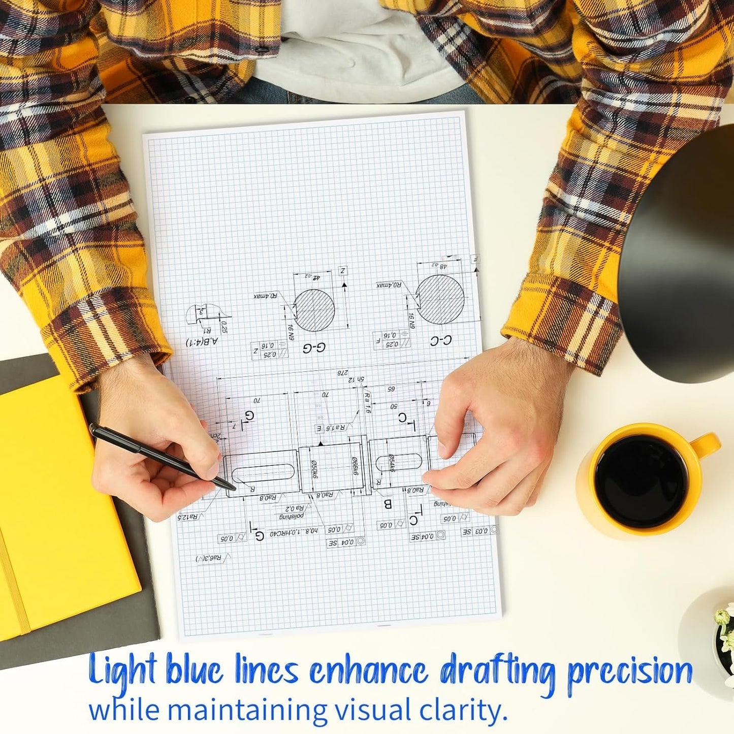 Large Grid Graph Paper Pad, 22 x 17.25 inches, 0.25" 4x4 Square Grid, Blueprint, High Brightness, 35 Sheets/70Pages, 2 Pack Engineering Graph Paper Pads (4 Squares Per Inch, 35 Sheets Each Pad.)