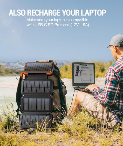 BLAVOR Solar Charger Power Bank,PD 18W QC3.0 Fast Charging 20000mAh Solar Powered Powerbank with 4 Foldable Panels, Type C Input/Output, Camping Light SOS Flashlight, Compass Carabiner