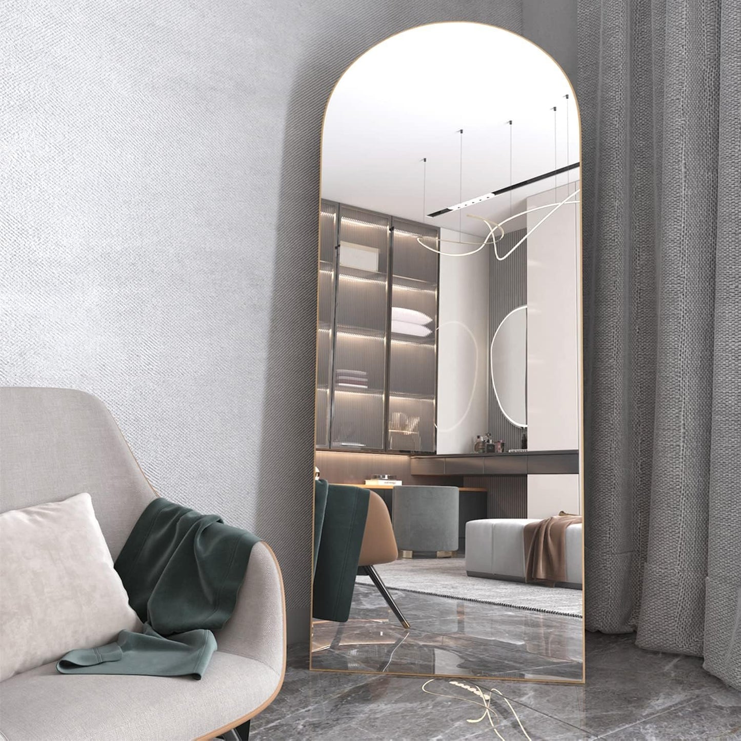 NEUWEABY Arched Floor Mirror 65"x24" Arch Full Length Mirror with Stand Gold Large Wall Mirror Full Body Mirror Standing Hanging or Leaning Against Wall for Bedroom Entry, Living Room