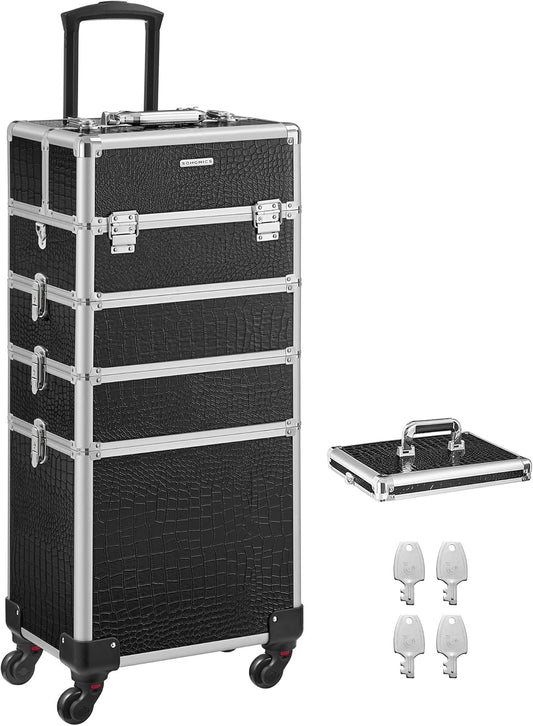 SONGMICS Makeup Case, 4 in 1 Makeup Case, Large Make-Up Trolley with Lid, 35 x 25 x 79 cm, Lock, 360° Swivel Wheels, for Make-up, Gift Idea, Black JHZ06B, Black, XXL2