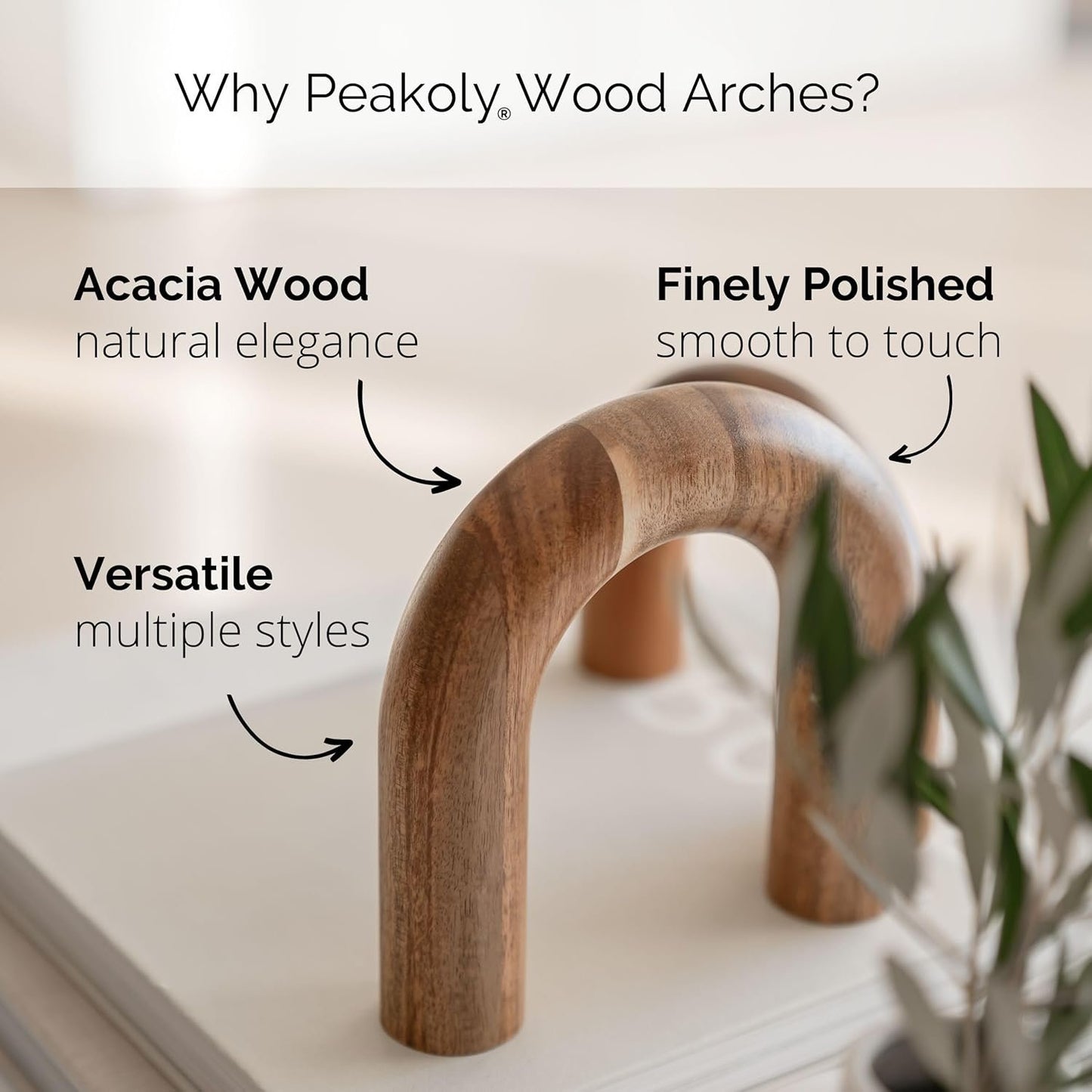 PEAKOLY Wood Arch Bookshelf - Modern Home Decor Accents for Coffee Table, Entryway, Living Room, Desk - Decorative Objects and Aesthetic Shelf Items