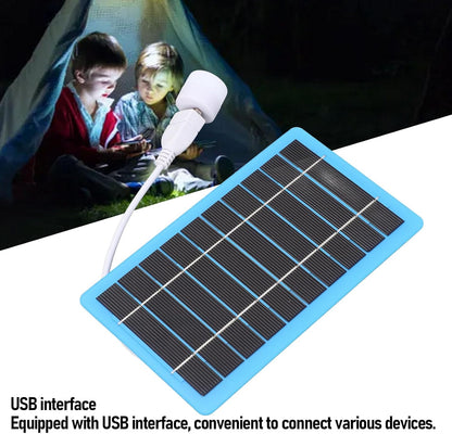 ASHATA 5V 5W Small Blue Solar Panel, USB Solar Charger with White Light, Modern Style, Moderate Efficiency, Ideal for Outdoor Activities, Emergency Light Source