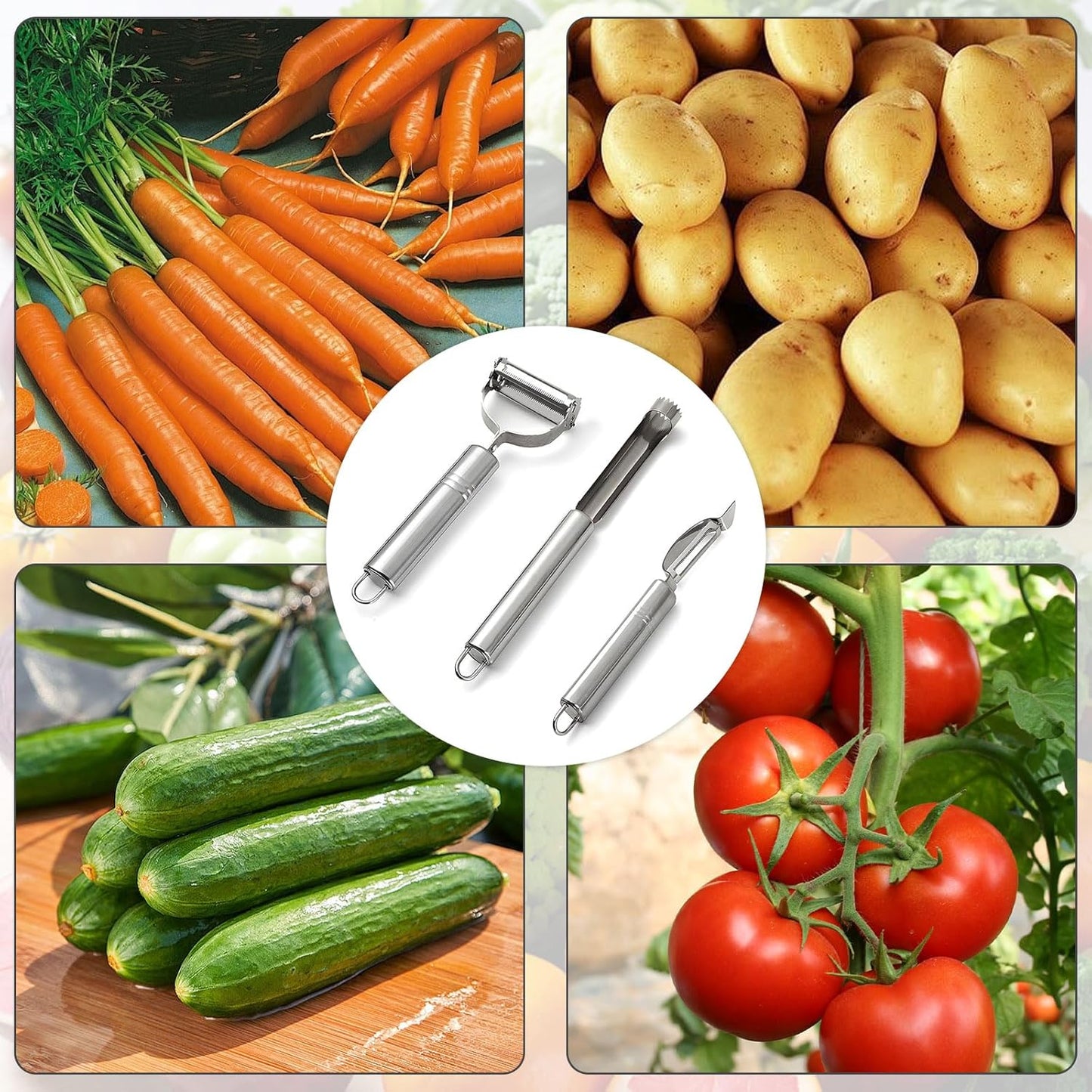 Stainless Steel Blade Vegetable Peeler Julienne and Apple Corer Remover Tool-for Fruit, Potato, Carrot, Cucumber, Kitchen, Home Staple.Kitchen Gadgets.3pack