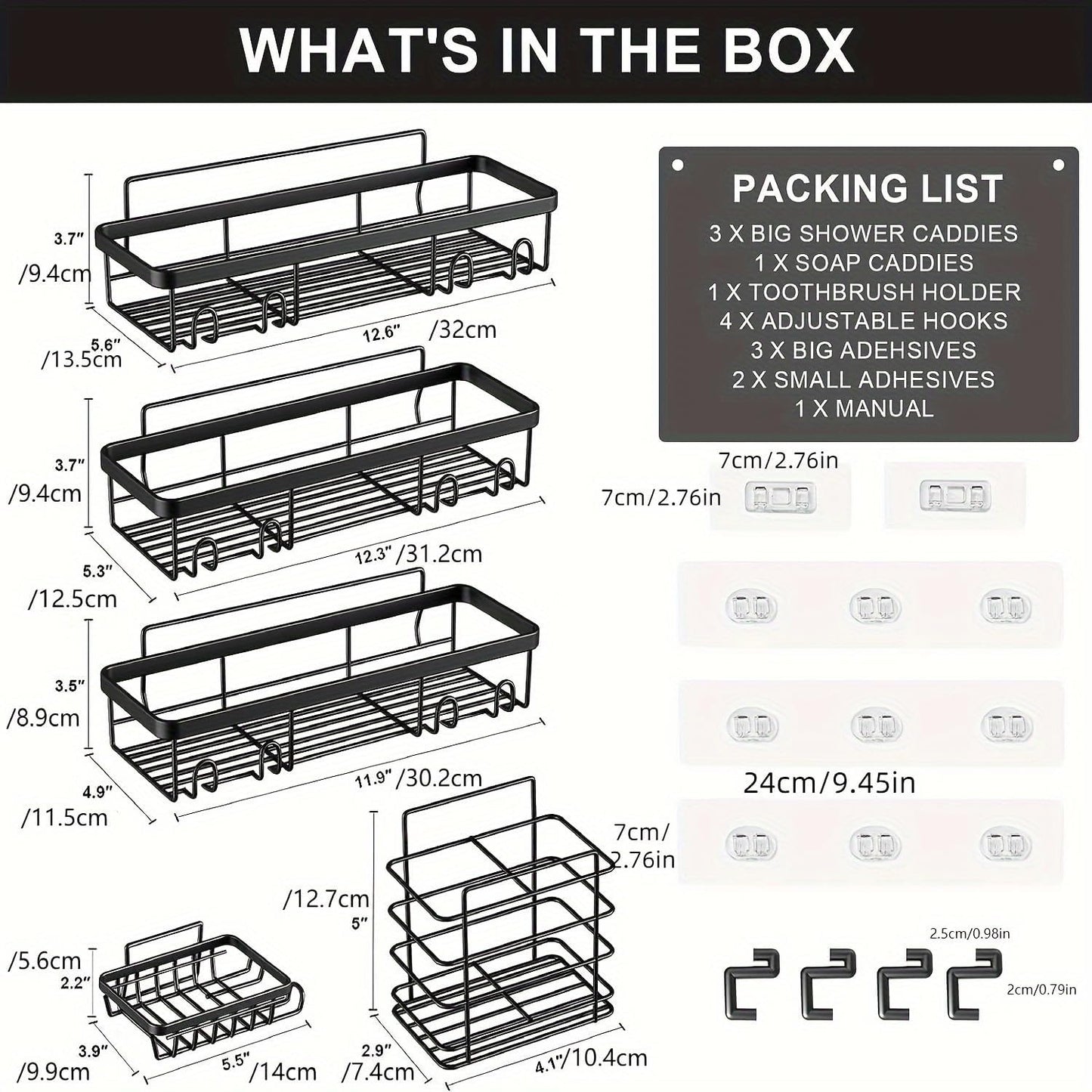 Adhesive Shower Caddy Organizer Shelves Rack - 5 Pack Corner Bathroom Storage Organization, Home & Kitchen Decor Inside RV Accessories, Hanging First Apartment Household Camper Essentials