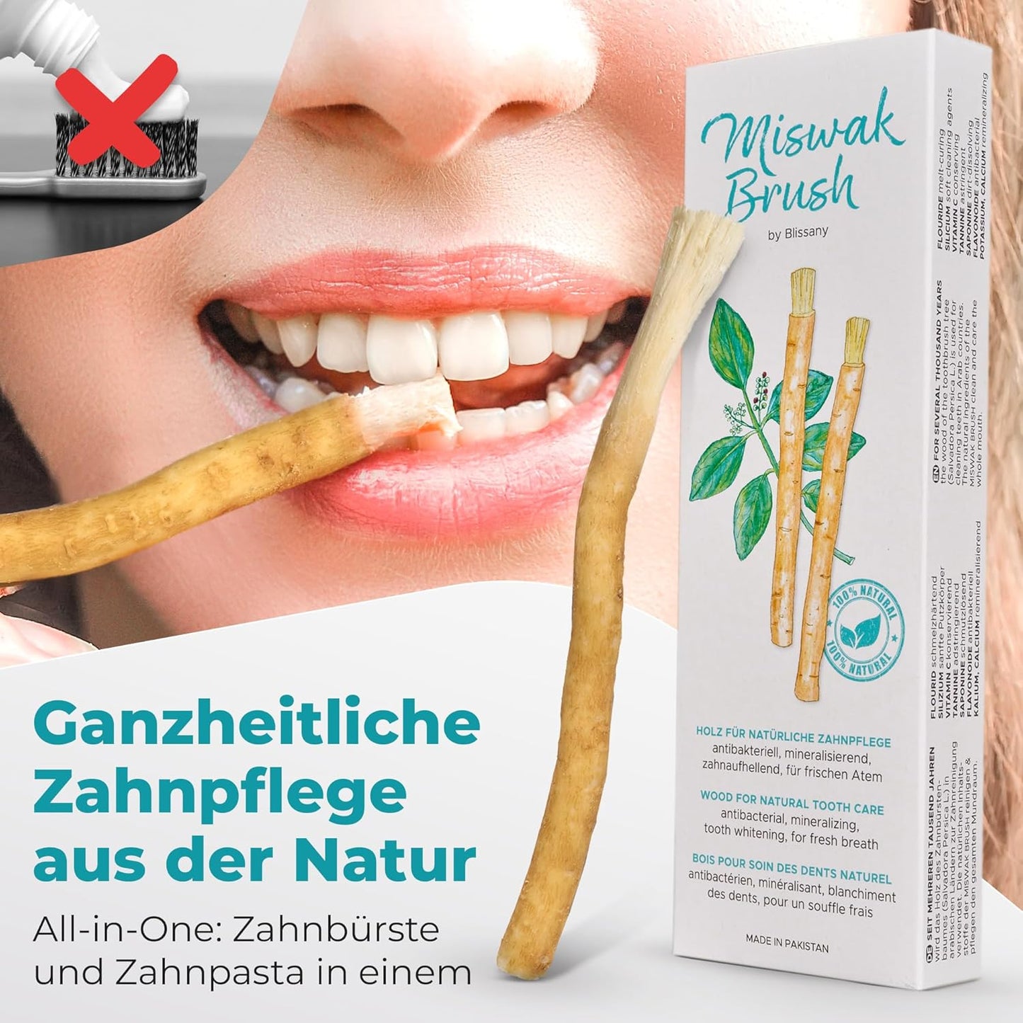 Miswak Toothbrush by Blissany- Traditional Arabic Toothbrush, Wooden Toothbrush, Natural White Toothbrush, 5pcs