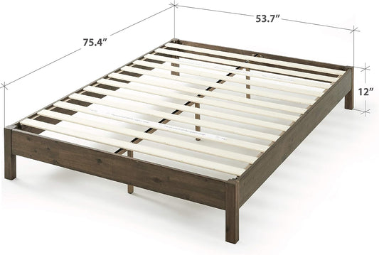 Zinus Blake 35cm Double Bed Frame Bed Base Mattress Support Foundation - Wood Slats Solid Timber Wood Bed, Bedroom Furniture, Walnut Brown, Easy Assembly