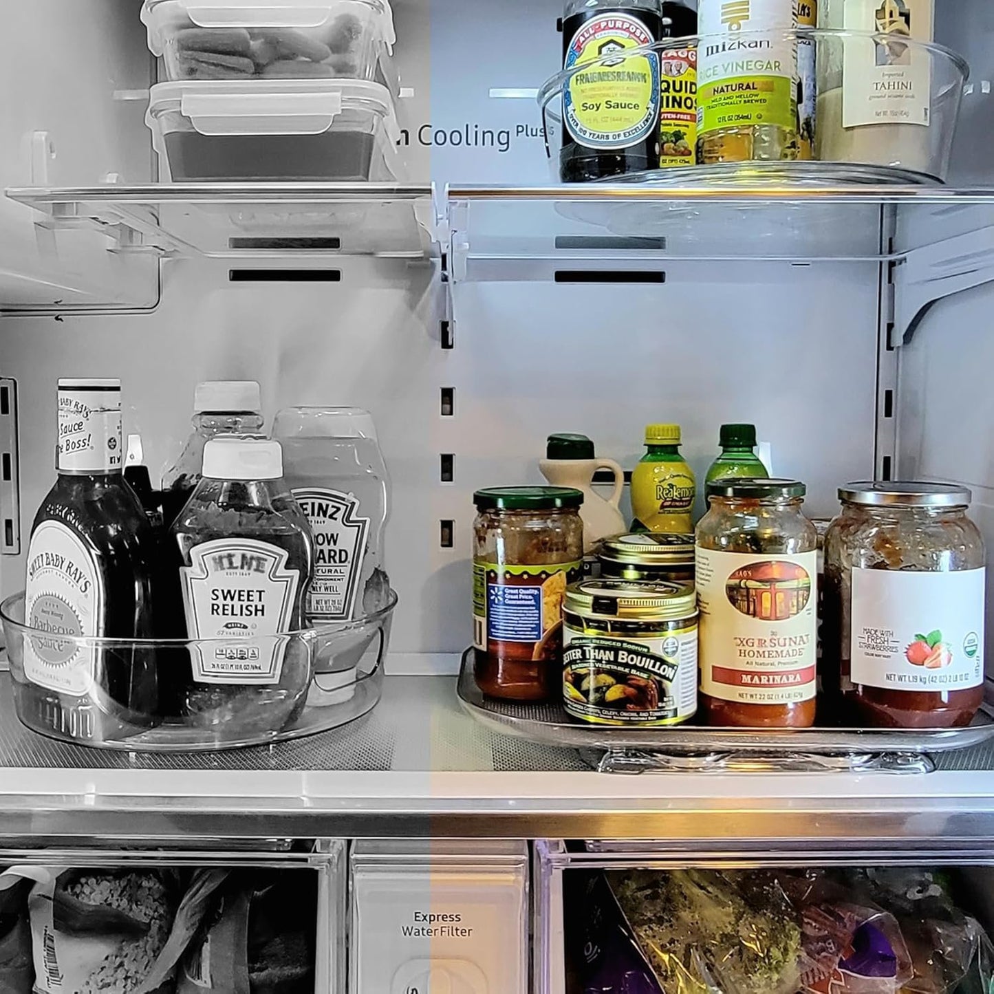 LAMU Lazy Susan Turntable Organizer for Refrigerator, 15.67''x11.7'' Clear Rectangular Fridge Organizer Storage, Lazy Susan for Cabinet, Table, Pantry, Countertop