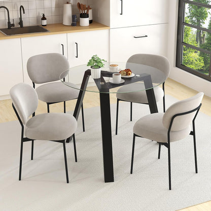 Giantex Round Glass Dining Table for 4 - Small Coffee Table with Rubber Wood Frame, Stable Triangular Structure, 36” Round Breakfast Table, Dinette Table for Living Room, Kitchen Table (Black)