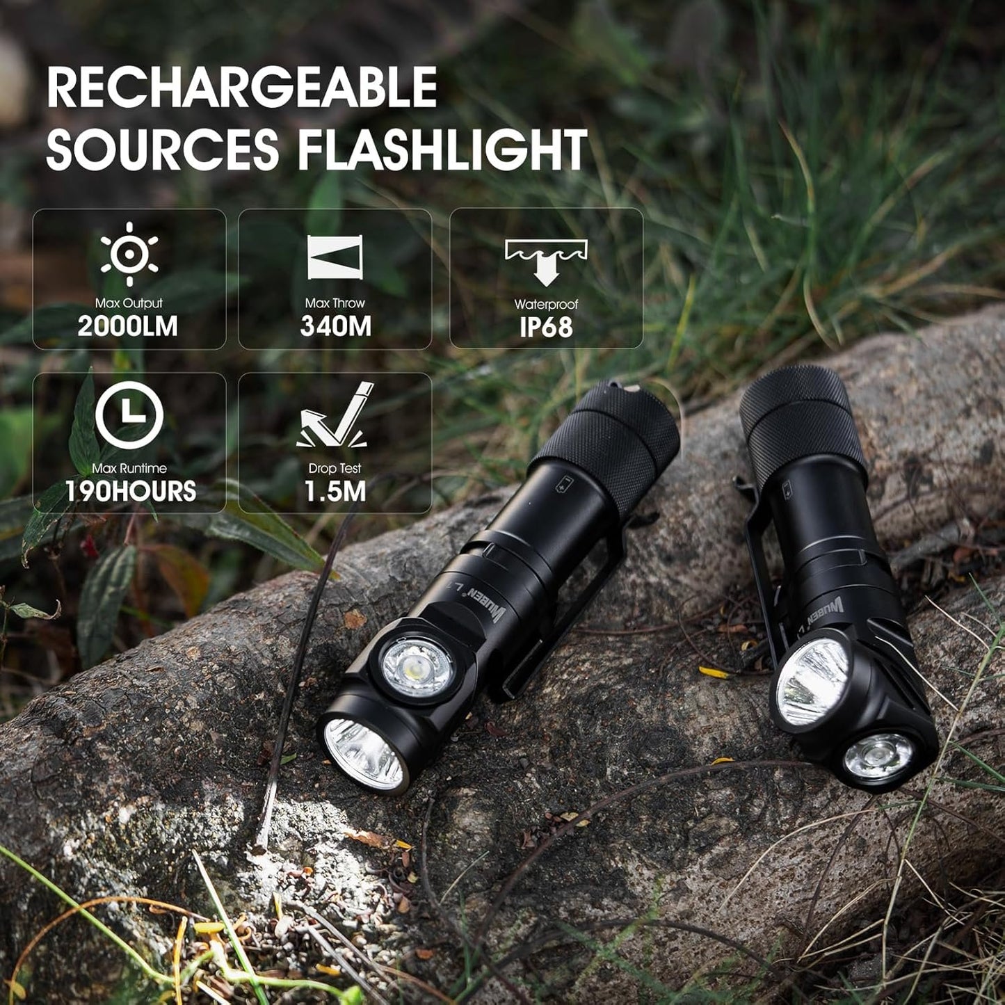 WUBEN L1 Flashlight Rechargeable Led Flashlights High Lumens 2000 Lumen Battery Powered, Super Bright Tactical Multifunctional Ip68 Waterproof Powerful Handheld Flash Light for Emergencies Camping