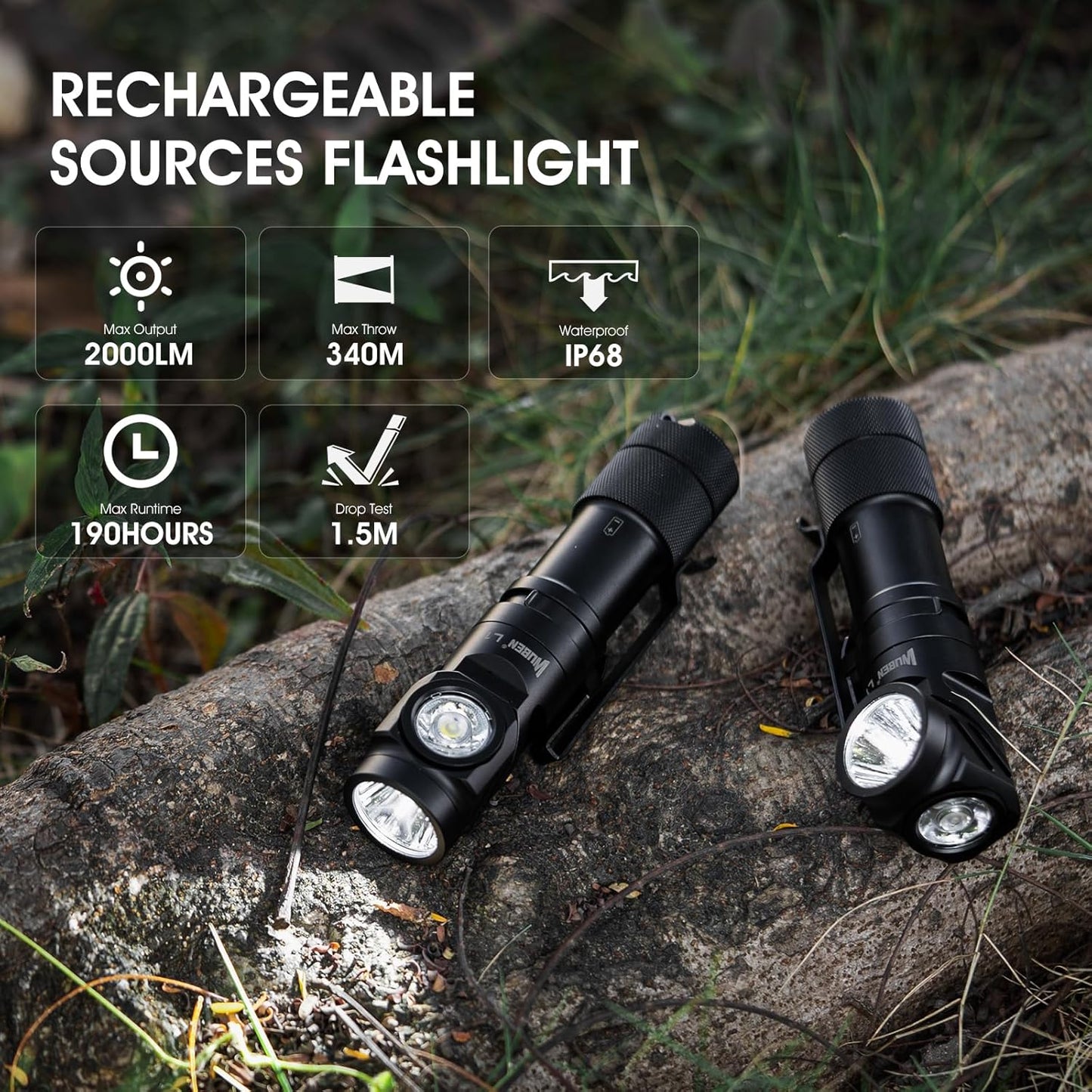 WUBEN L1 LED Torches Super Bright Rechargeable 2000 Lumens, Tactical Flashlight Powerful Torch Battery Powered, Multifunctional IP68 Waterproof Powerful Handheld Flash Light for Camping Hiking