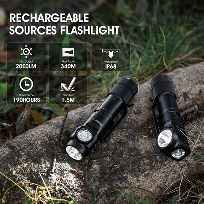 WUBEN L1 LED Torches Super Bright Rechargeable 2000 Lumens, Tactical Flashlight Powerful Torch Battery Powered, Multifunctional IP68 Waterproof Powerful Handheld Flash Light for Camping Hiking