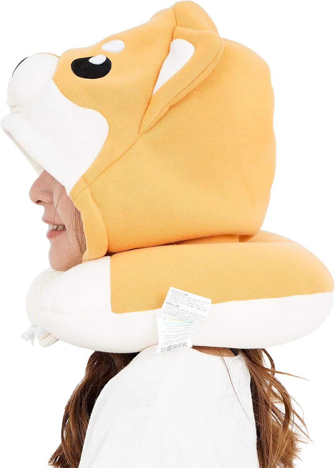 SAZAC Animal Neck Support Pillow - Soft, Cozy Travel Cushion with Adjustable Toggle - Attached Hood for Warmth and Privacy - Authentic Japanese Kawaii Design - Premium Quality (Shiba Inu Dog)