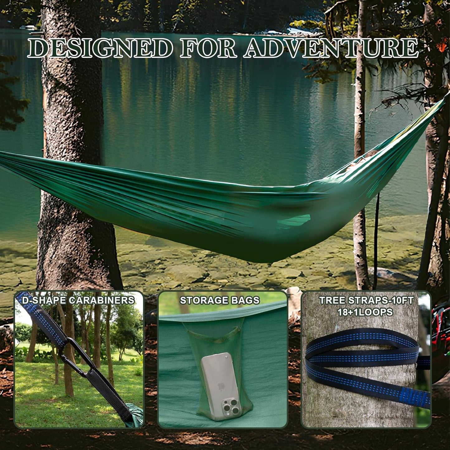Stnopw Camping Hammock with Mosquito Net,Durable Hammock 440 lb Capacity,Lightweight & Portable Hammock with Tree Straps,Camping Gear for Outdoor Hiking Camping Beach Backpack Travel Outside