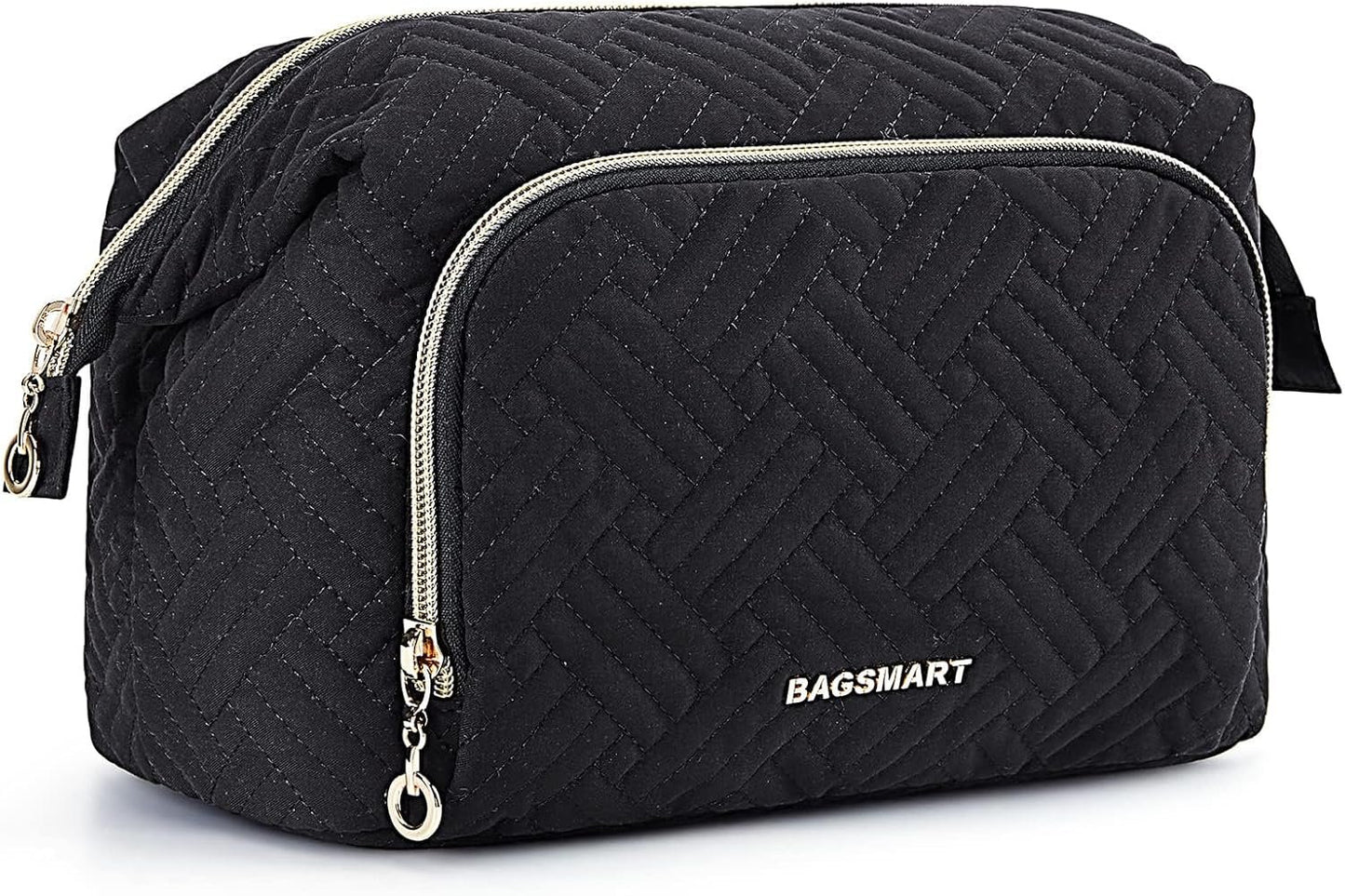 BAGSMART Travel Makeup Bag, Cosmetic Bag Make Up Organizer Case,Large Wide-Open Pouch for Women Purse for Toiletries Accessories Brushes, Black
