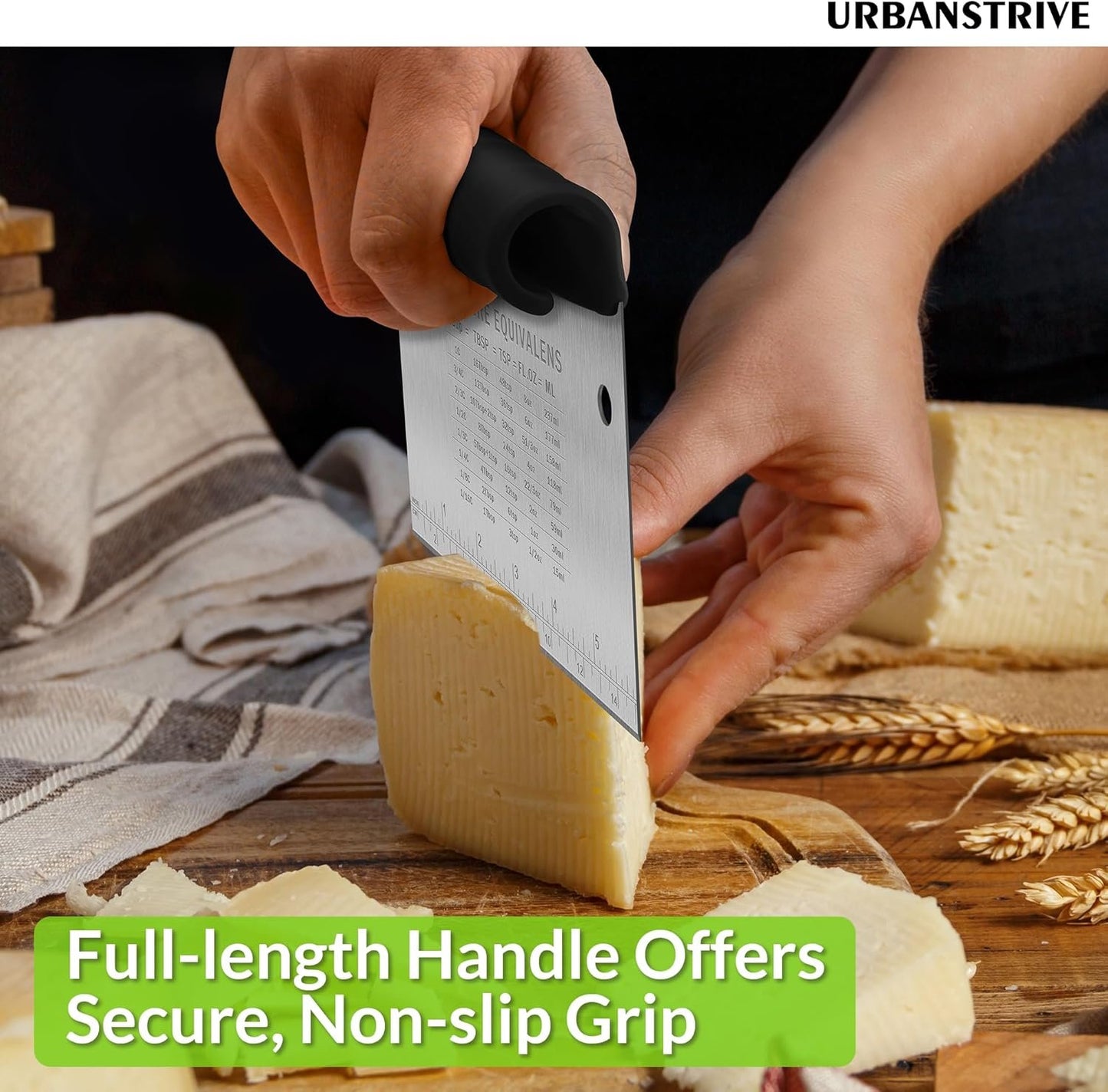 Urbanstrive Bench Scraper for Baking, Stainless Steel Dough Cutter and Scraper Tool Kitchen, Kitchen Scraper Food Scraper Tool Pizza Cutter Food Chopper, Multi-Purpose Kitchen Gadgets, Black